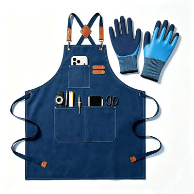 Aprons for Men Women with Oversized Pockets, 16-Ounce Cotton Canvas Cross Back Heavy Duty Work Apron Tool Apron (Navy Blue)