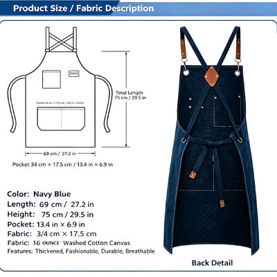 Aprons for Men Women with Oversized Pockets, 16-Ounce Cotton Canvas Cross Back Heavy Duty Work Apron Tool Apron (Navy Blue)