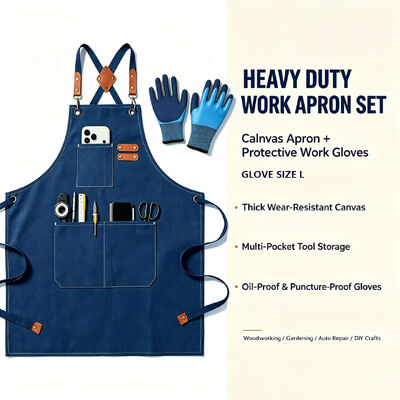 Aprons for Men Women with Oversized Pockets, 16-Ounce Cotton Canvas Cross Back Heavy Duty Work Apron Tool Apron (Navy Blue)