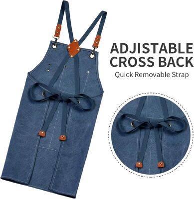 Aprons for Men Women with Oversized Pockets, 16-Ounce Cotton Canvas Cross Back Heavy Duty Work Apron Tool Apron (Navy Blue)