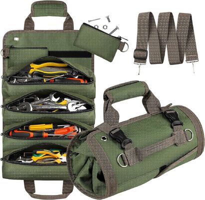 Tool Bag, Tool Roll up Bag, Heavy Duty Tool Organizer for Men Women,Green  Portable Roll up Tool Bag ,  Rolling Tool Bag