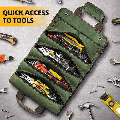 Tool Bag, Tool Roll up Bag, Heavy Duty Tool Organizer for Men Women,Green  Portable Roll up Tool Bag ,  Rolling Tool Bag